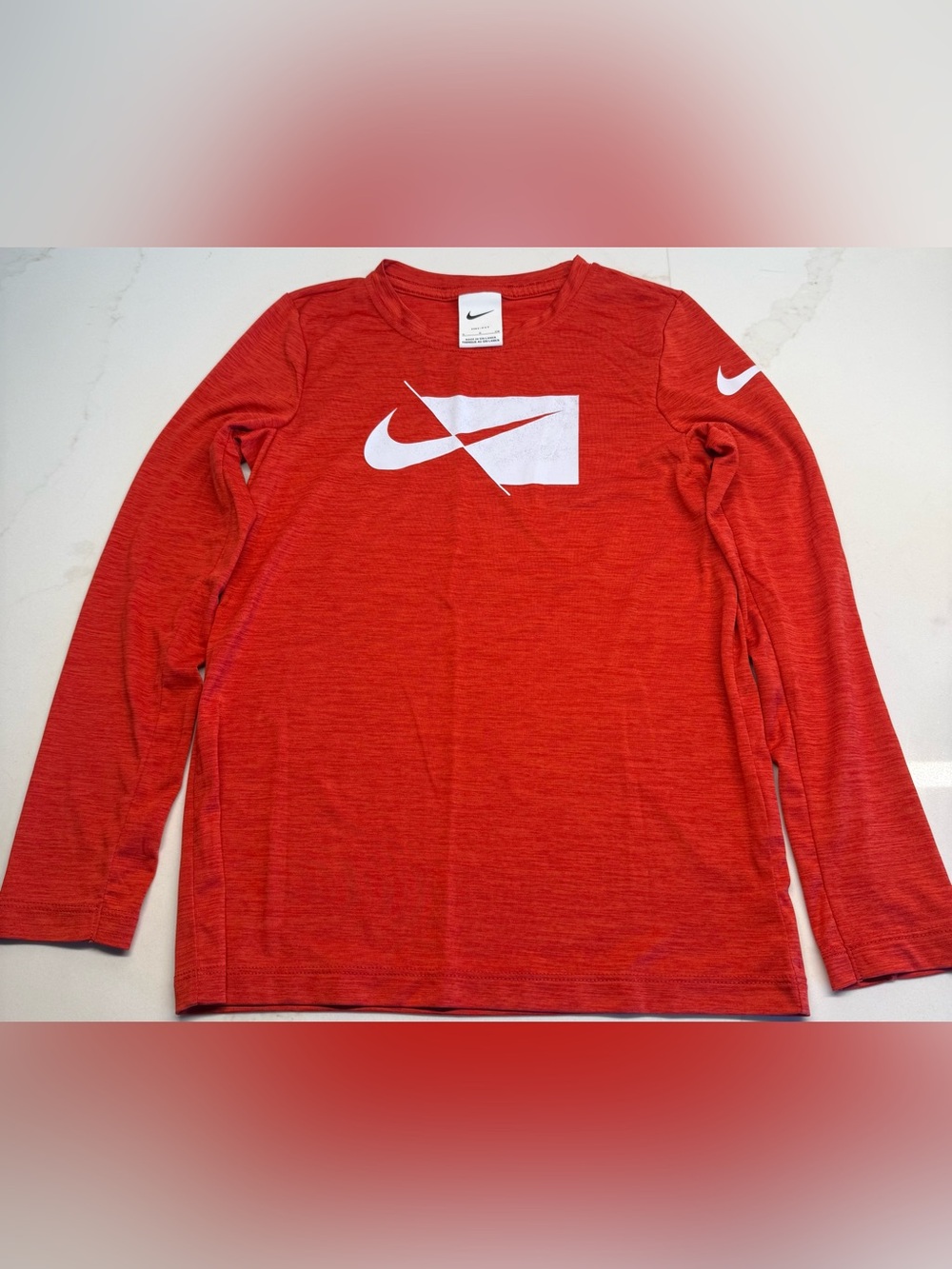Nike Dri-FIT Boys Long Sleeve Athletic Shirt Size S Red Orange